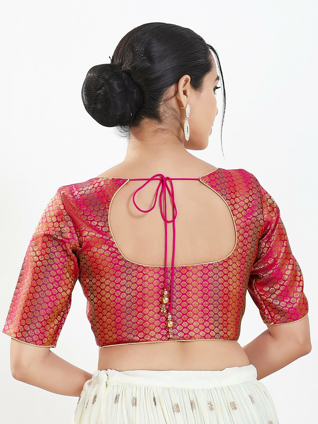 Joban Fashion Pink Brocade Padded Blouse With Sweetheart Neck Elbow Sleeves - Distacart