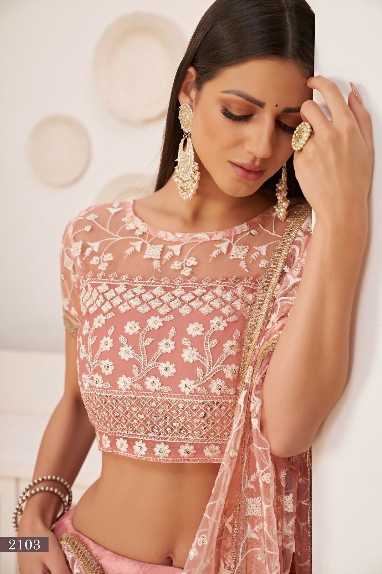 Eilara Women'S Light Pink Butterfly Net Embroidered Thread Work Party Wear Lehenga Choli