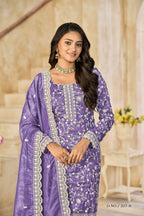 Anaita Purple Organza Crush Stitched Suit with Embroidery Work - Distacart