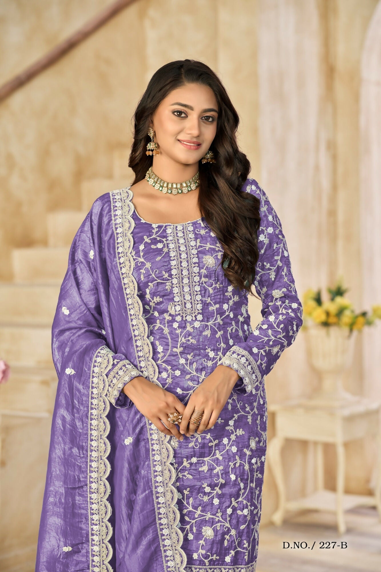 Anaita Purple Organza Crush Stitched Suit with Embroidery Work - Distacart