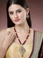 NVR Women's Red Kundan-Studded & Beaded Handcrafted Jewellery Set