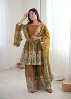 Teeya Creation Olive Color Fendy Satin Silk Embroidery Work Party Wear Salwar Suit - Distacart