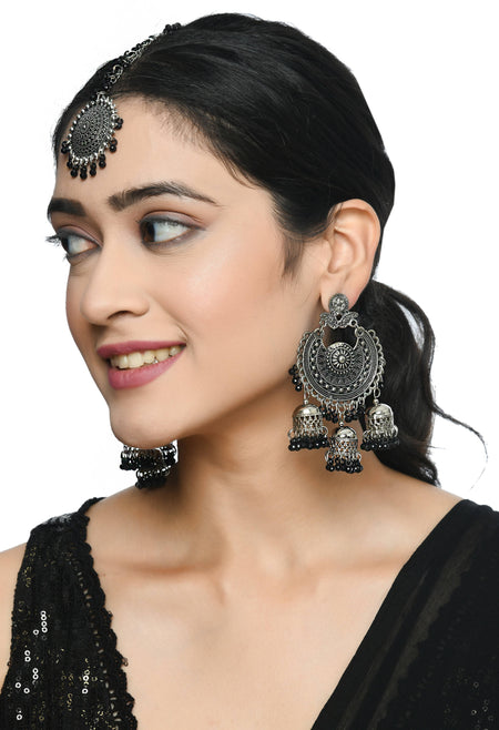 Mominos Fashion Johar Kamal Jhumkas With Maang Tikka Earrings