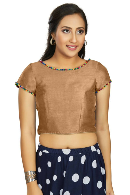 Aastha Fashion Women's Beige Art Silk Designer Party Wear Readymade Blouse