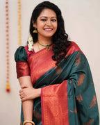 DEIANA'S Beautiful Designer Golden zari Soft Lichi Silk Saree - Teal