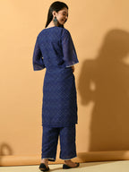 Myshka Women's Blue Embroidered Party Kurta Sets