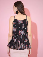 Myshka Women's Black Printed Sweetheart Neck Top