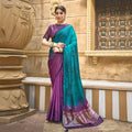 Purple & Blue Gajji Silk Pure Handwork Saree With Unstitched Blouse - Norita Gajri