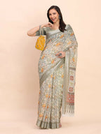 Shree Shyam Fashion Linen Cotton White Saree - Distacart