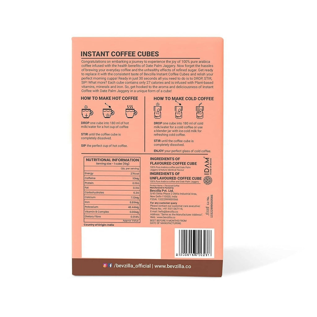 Bevzilla Instant Coffee Cubes Pack with Organic Date Palm Jaggery - Belgian Chocolate - Distacart
