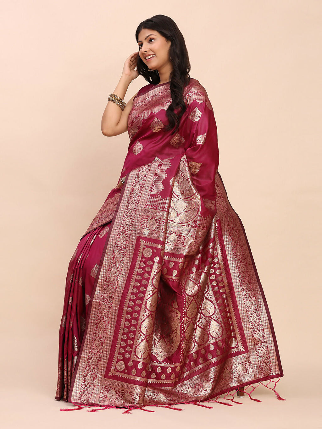 Shree Shyam Fashion Banarasi Silk Magenta Saree - Distacart