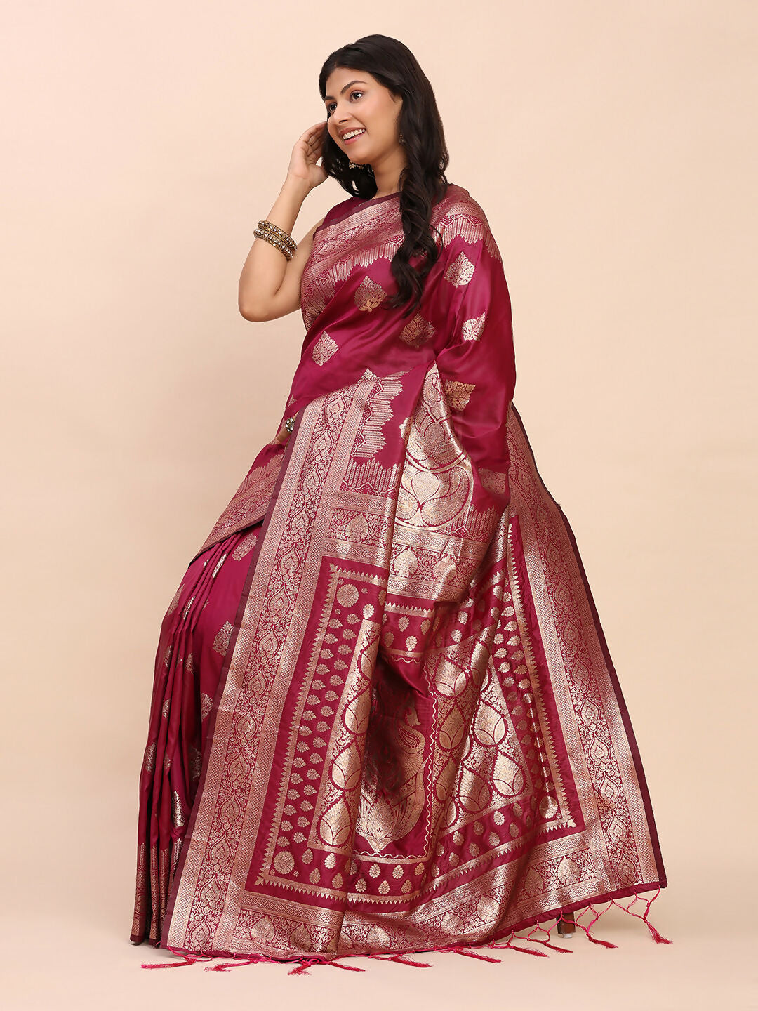 Shree Shyam Fashion Banarasi Silk Magenta Saree - Distacart