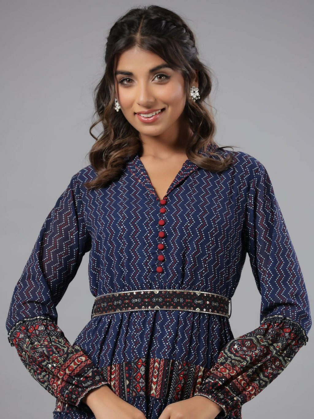 Juniper Women Navy Blue Georgette Printed Tiered Maxi Dress - Distacart