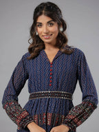 Juniper Women Navy Blue Georgette Printed Tiered Maxi Dress - Distacart