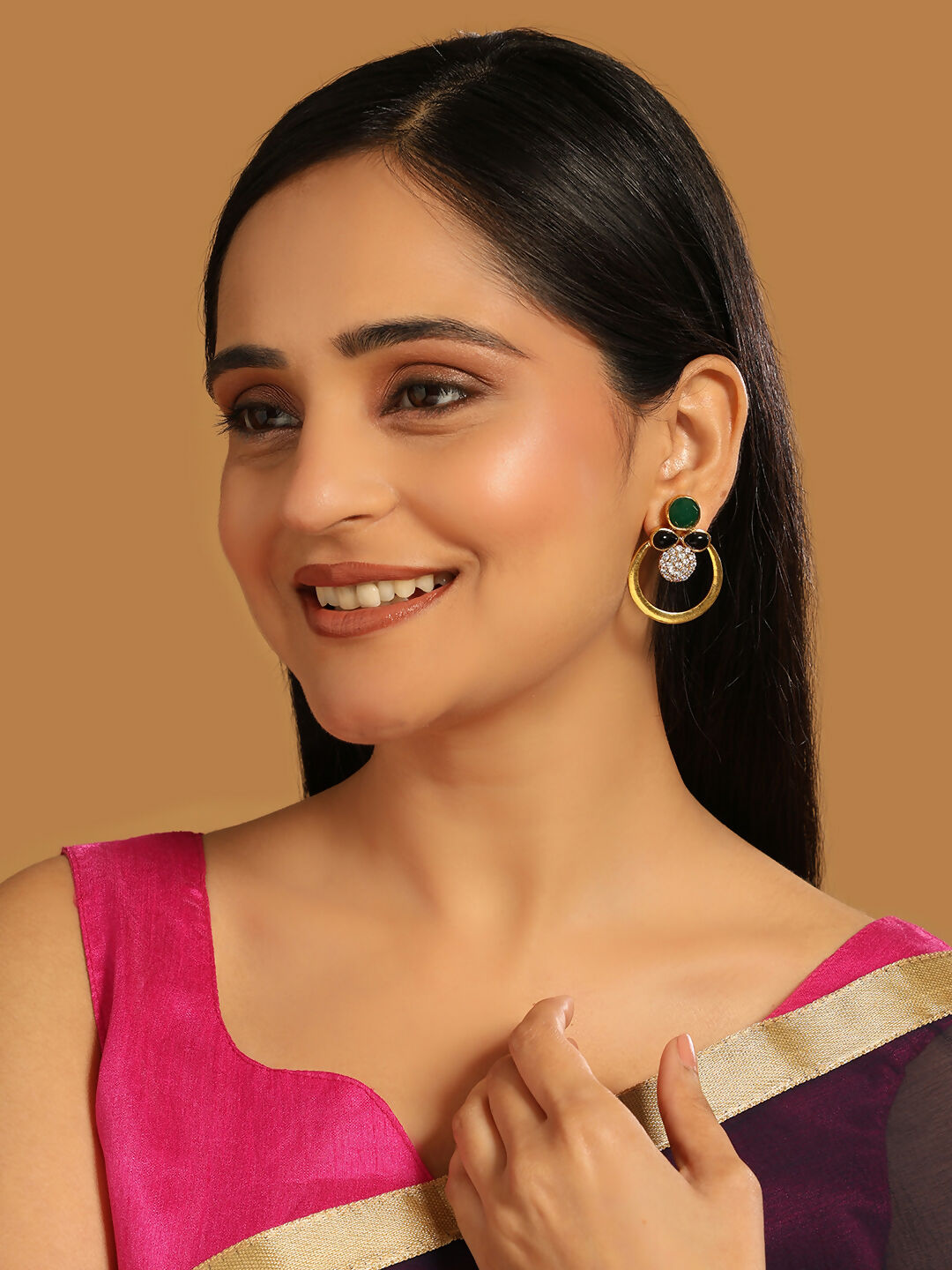 Nuyug 22K Gold Plated Cubic Zirconia Studded Contemporary Stone Earrings - Distacart