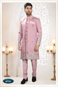 Joban Fashion Men's Pink Straight Silk Thread And Sequence Embroidery All Over 3 Pc Kurta Set