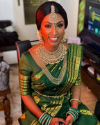 DEIANA'S Beautiful Designer Golden zari Soft Lichi Silk Saree - Green