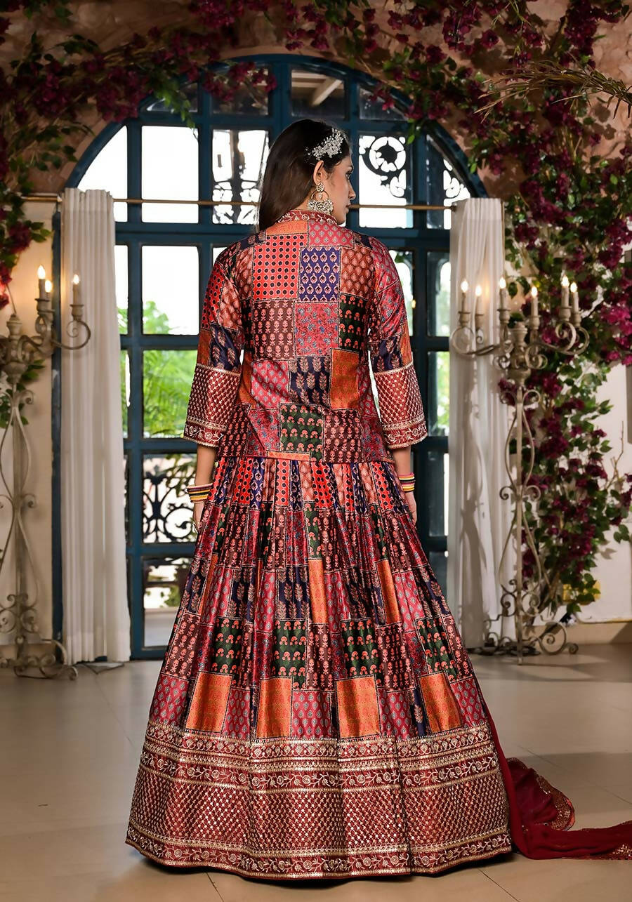 Women's Wedding Traditional Multi Dull Satin Lehenga Choli - Kaushlya