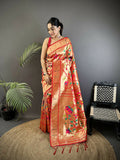 Joban Fashion Reddish Pink Floral & Leaf Soft Silk Paithani Saree - Distacart