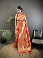 Joban Fashion Reddish Pink Floral & Leaf Soft Silk Paithani Saree - Distacart