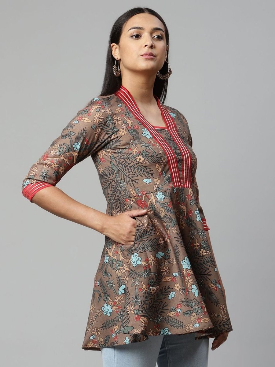 Ahalyaa Women Brown Cotton Digital Printed Tunic - Distacart
