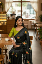 Teeya Creation Black Rangoli Silk Embroidery Work Party Wear Designer Saree - Distacart