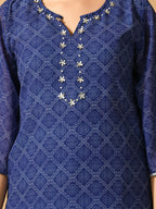 Myshka Women's Blue Embroidered Party Kurta Sets