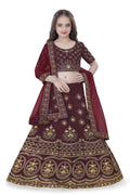 Dwiden Maroon Lehriyu Tafetta Sattin Semi-Stitched Girl's Lehenga Choli