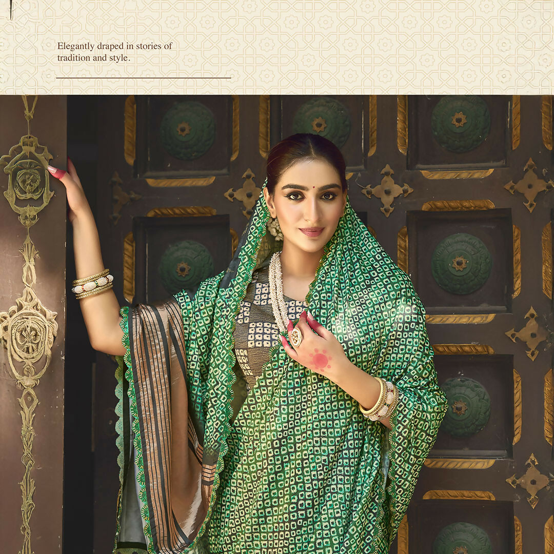 Green Gajji Silk Pure Handwork Saree With Unstitched Blouse - Norita Gajri