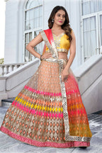 Jyoti Fashion Multicolor Mirror & Sequence Embroidery Butterfly Net Lehenga Choli with Dupatta