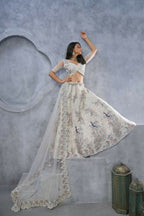 Kesar Fab Ivory Net Embroidered Lehenga