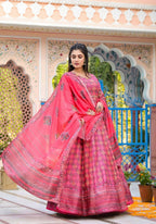 Functional Designer Dark Pink Dola Silk Anarkali suit with Dupatta - Ramya