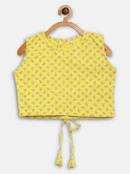 Ahalyaa Yellow Viscose Rayon Printed Kids Top & Palazzo Sets With Jacket For Girls