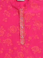 Ahalyaa Pink Crepe Orange Khari Print Kids Kurta Churidar Set For Boys