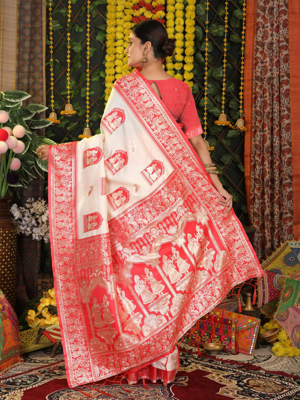 Shree Shyam Fashion Silk White Saree - Distacart