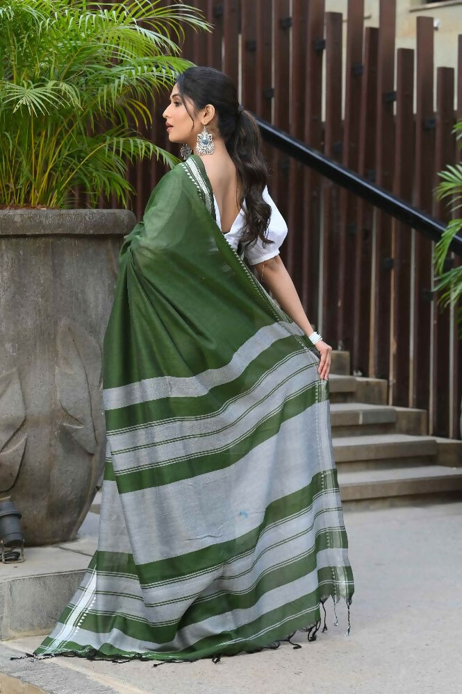 Beatitude Green Cotton Handloom Saree