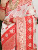 Shree Shyam Fashion Linen Cotton Red & White Saree - Distacart