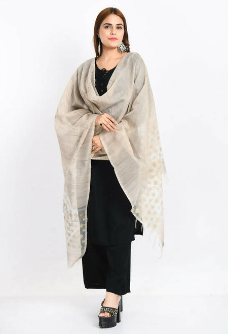 Mominos Fashion Moeza Women's Banarsi Cotton Woven Design Beige Dupatta