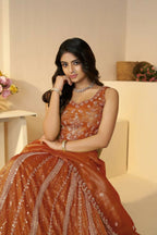 Kesar Fab Orange Jimmy Choo Hand_Woven Lehenga