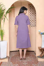 Miravan Womens Purple Solid Half Sleeve Midi Dress With Belt