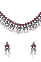 NVR Women Silver-Plated Stone Studded Oxidised Silver Jewellery Set