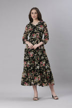 Souchii Black Floral Chiffon Dress