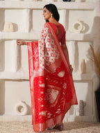Shree Shyam Fashion Linen Cotton Red & White Saree - Distacart