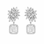 Nuyug Rhodium-Plated Rhinestone Studded Floral Minimal Cotemporary Studs - Distacart