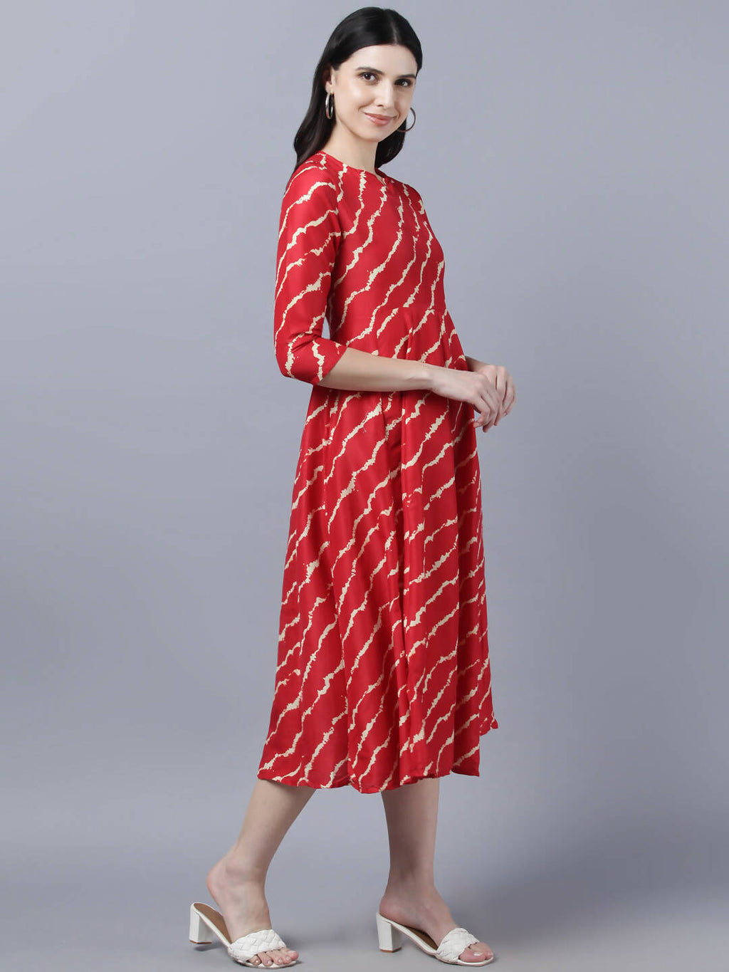 Myshka Women's Stylish Red 3/4 Sleeve Dress - Distacart