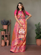 Aastha Fashion Orange Tissue Silk Paithani Woven Saree - Distacart