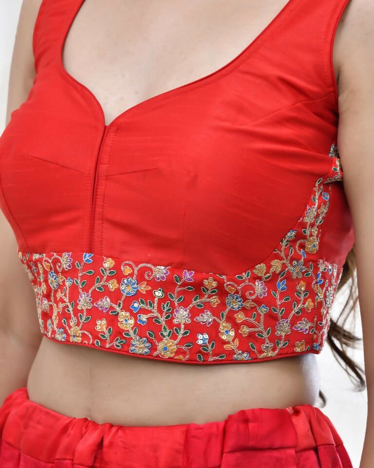 Amodini Designer Studio Red Blouse with Embroidered Waitband