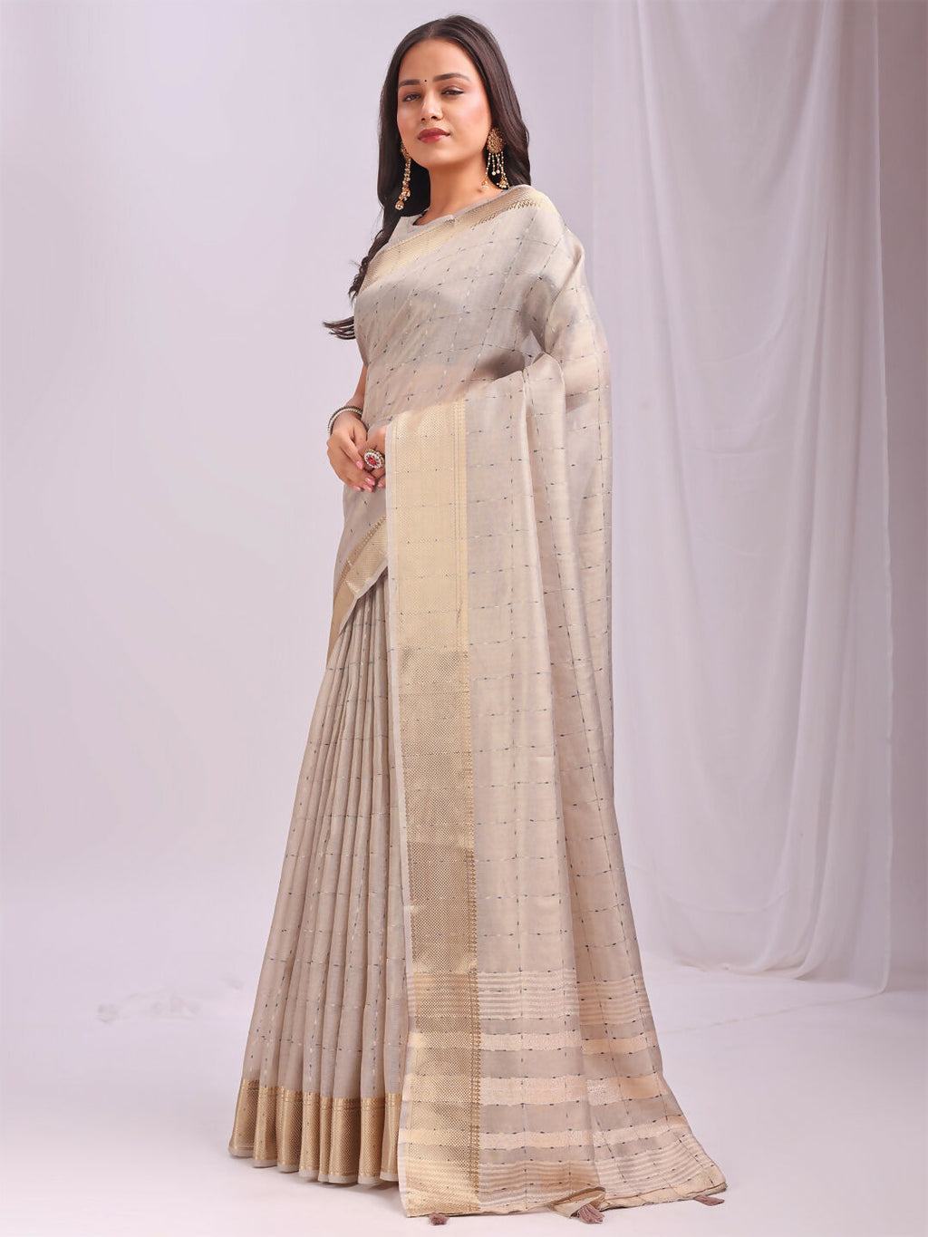 Shree Shyam Fashion Organza Cream Saree - Distacart