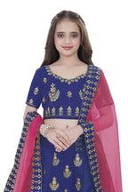 Dwiden Royal Blue Kamal Tafetta Sattin Semi-Stitched Girl's Lehenga Choli