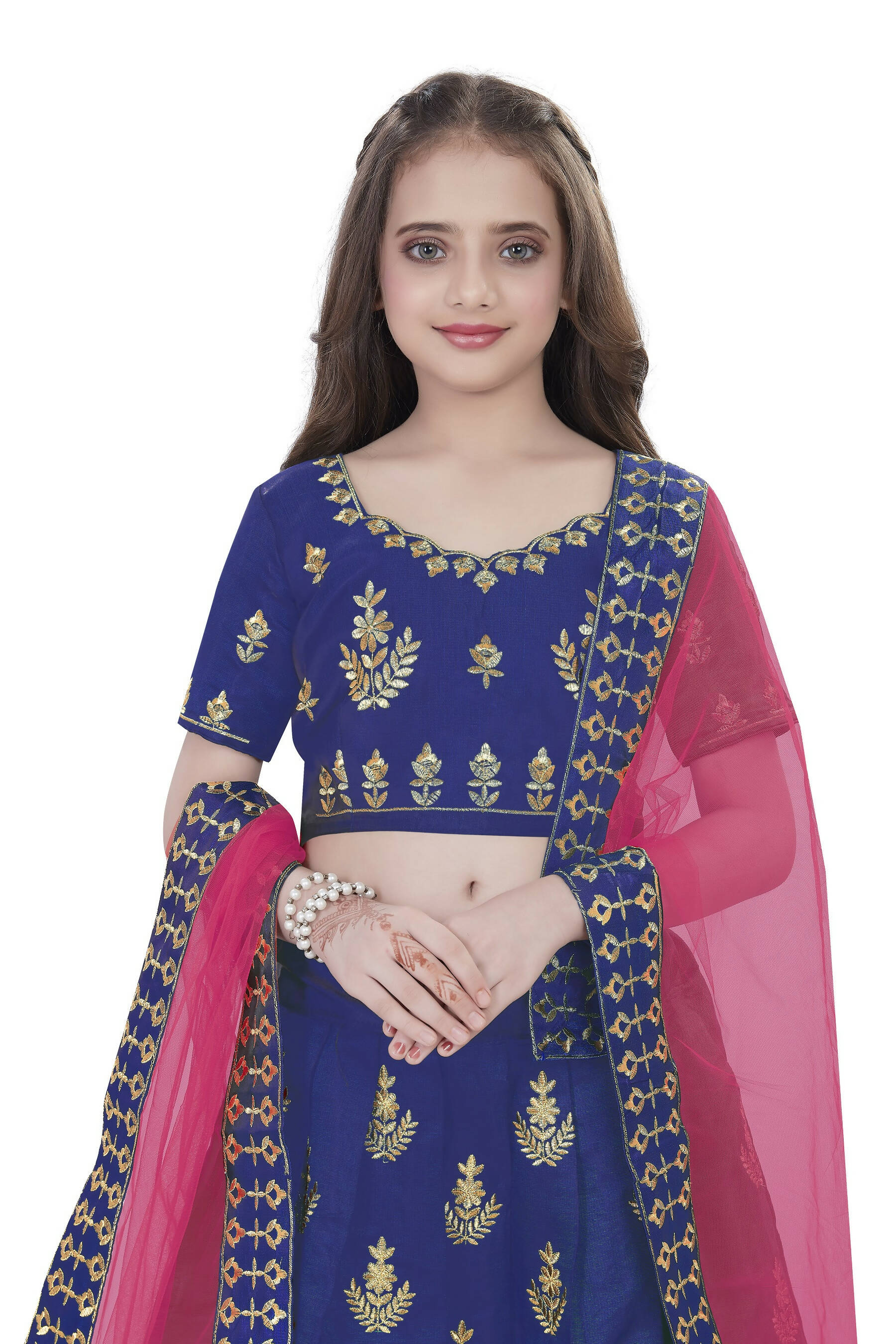 Dwiden Royal Blue Kamal Tafetta Sattin Semi-Stitched Girl's Lehenga Choli